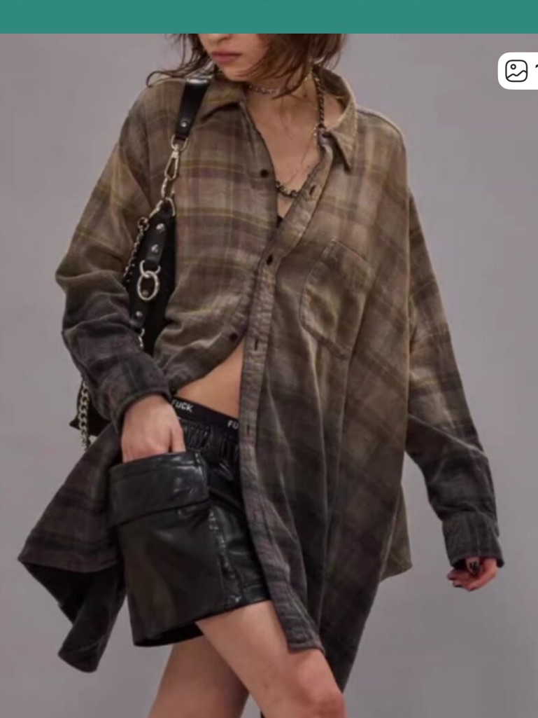 R13 Draped Front Shirt Black Dipped Plaid Casual Oversized Button Up